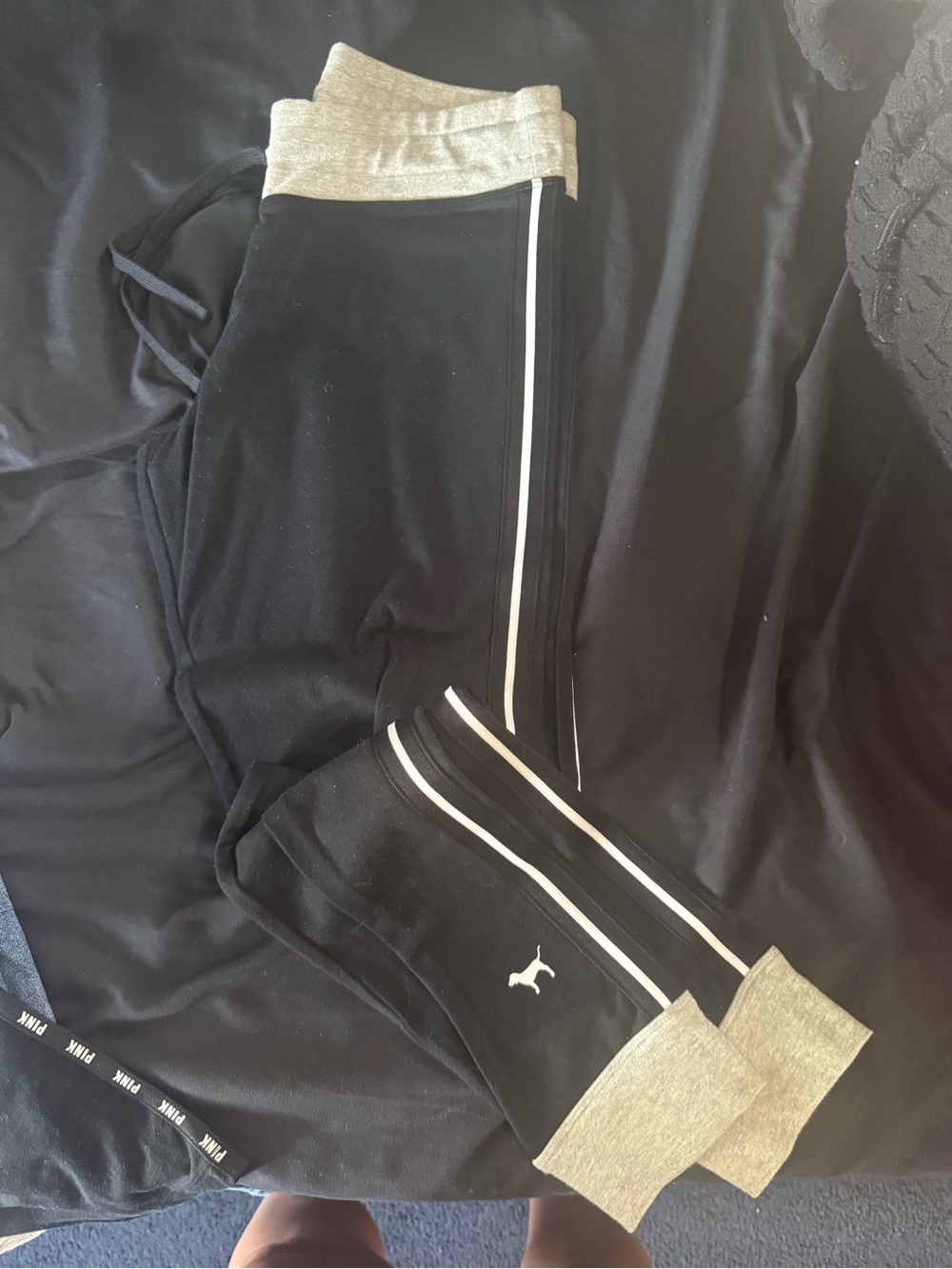 Black Jogger Pants with Gray Cuffs and Stripe